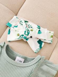Baby Boys And Girls Summer Outfit Auntie Is The Best Friend Short Sleeve Ribbed Romper, Floral Shorts Clothing Set, Suitable For Outdoor