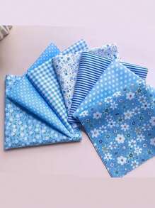 7pcs Floral Patchwork Multicolor Fabric Set, Flat Pattern Floral Cloth For DIY Sewing, Scrapbooking, Quilting; 7pcs 9.84*9.84 Inch(25*25cm) Blue Cotton Fabric Scraps For Handmade Doll Clothes, Quilting, Patchwork; 7pcs Blue Floral Woven Square Quilting Fabric For Clothing Patches And Handmade DIY Floral Textiles