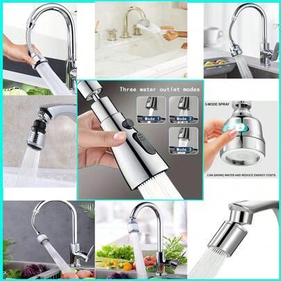 Stainless Steel Kitchen Faucet Shower Head Water Saving High Pressure Nozzle Faucet Adapter, Built-In Booster, Filter And Multiple Water Flow Effects