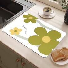 花朵印花硅胶碗碟干燥垫，吸水快干厨房台面垫，耐热咖啡杯垫 - 彩色 - 查看 3