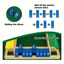 3 tipos de juegos de beber, juegos de mesa para fiestas, juego de "Cierra la caja" de madera (para 2-4 jugadores) - Tablero grande de 4 lados, 8 dados (los modelos rojo y verde son 2 dados), reglas - Divertido juego de suma para todas las edades