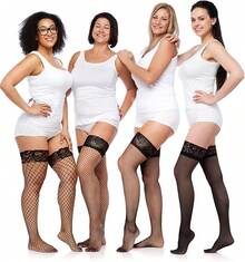 Bencailor 4 Pairs Fishnet Thigh High Stocking For Women Silicone Lace Top Sheer Over Knee Silky Stockings - 黑色 - 查看 2