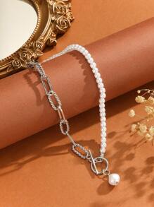 BJNCDIO 1pc Elegant & Fashionable Multilayer Necklace, Boho Style With Faux Pearl, Stainless Steel Charm Pendants, Versatile Wear For Daily, Music Festival, Great Gift, Non-Fading, Hypoallergenic