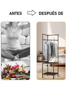 1 Pieza Perchero Organizador de Armario Independiente, Simple Árbol de Pasillo con 2 Estantes de Almacenamiento, Organizador de Almacenamiento de Esquina, para Entrada, Dormitorio, Negro - Multicolor - Ver 4