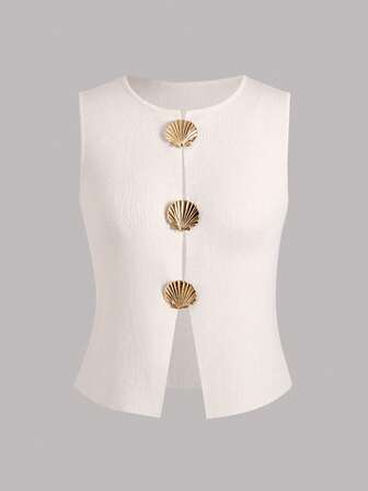 女式夏季简约无袖针织背心，时尚百搭高端质感，适合毕业季，芥末黄