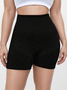 TNTOR Pantalones cortos deportivos de diario de unicolor para mujer de talla grande, shorts ajustados elásticos de yoga transpirables, shorts de compresión de cintura alta que levantan el trasero, color negro para entrenamiento y ejercicio, con absorción de humedad