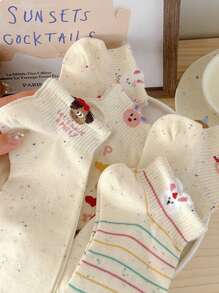 5 Pairs Women Short Casual Socks Fashion Cute Cartoon Pattern Spring/Summer Sweat Absorbing Breathable Casual Socks