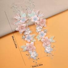 1pc 3D Floral Lace Embroidery Applique Patch Polyester With Beads And Rhinestones, Pink And White Flower Designs For Crafts, Wedding Bridal Decoration, Home Decoration, Art Supplies, Knitting, Embroidery Applique