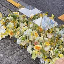 Jarrón alto transparente de acrílico para centro de mesa de boda, soporte floral transparente con diseño geométrico, exhibidor elegante adecuado para decoración de cumpleaños, boda y primavera