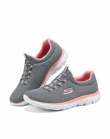 Skechers Zapatillas deportivas casuales elásticas sin cordones para mujer, zapatos deportivos casuales ligeros y cómodos - Gris/Rosa - Ver 6