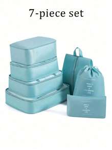 Set di 7 cubi organizzatori da viaggio, con cerniera, grande capacità, include borsa a tracolla, sacca con laccio, borsa in rete, beauty case, porta scarpe, porta bottiglie, per riporre vestiti, cosmetici, articoli da toilette e oggetti di valore