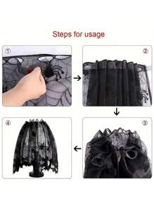 1 Pieza de Cortina Valance de Encaje Negro con Telaraña, Decoración de Fiesta de Halloween, Bufanda para la Chimenea, Cortina para Puerta, Pantalla de Lámpara, Cortina Corta Tipo Cenefa Apropiada para Gabinete, Cocina, Decoración del Hogar, Decoración de la Habitación