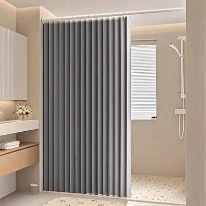 1 rèm tắm gấp sọc dọc - Polyester, cách nhiệt, dễ lắp đặt và cất giữ, thiết kế đầu gấp gợn sóng, không có lớp lót, thích hợp để trang trí phòng tắm, họa tiết sọc dọc hiện đại, rèm tắm chức năng phụ kiện phòng tắm trở lại trường