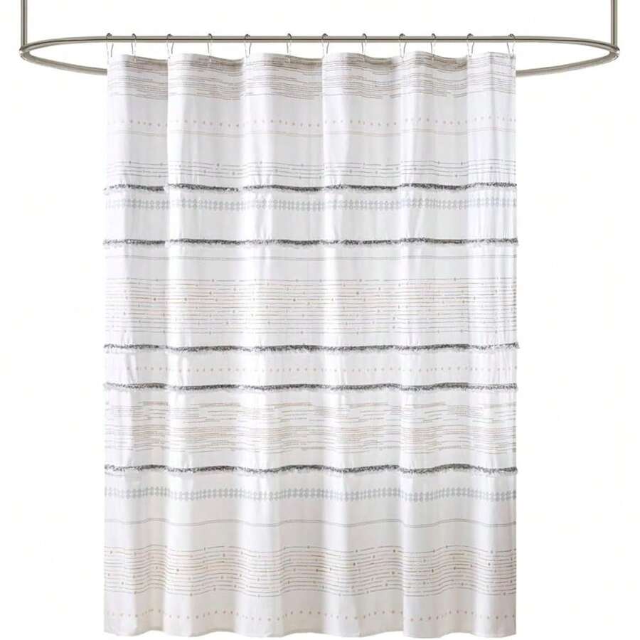 New  NEA 100% Cotton Shower Curtain Boho Tassels, Multi-Color Stripe Print Hine Washable, Modern Home Bathroom Décor Bathtub Privacy Screen, 72" X 72", /Gray - Gray - View 1