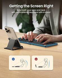 Teclado plegable y compacto Protoarc, teclado portátil Xk04 con cubierta de PU, teclados inalámbricos de viaje de bolsillo, para smartphone, tableta y portátil - Negro - Azul - Ver 10