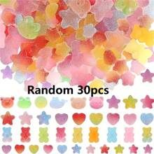 5/10/20/30/50/60/80/100pcs Colorful Mini Flat Gummy Bear, Star, Heart Shaped Resin Decoration Accessories For Jewelry Making, Crafts, Phone Decor, Scrapbooking, Nail Art