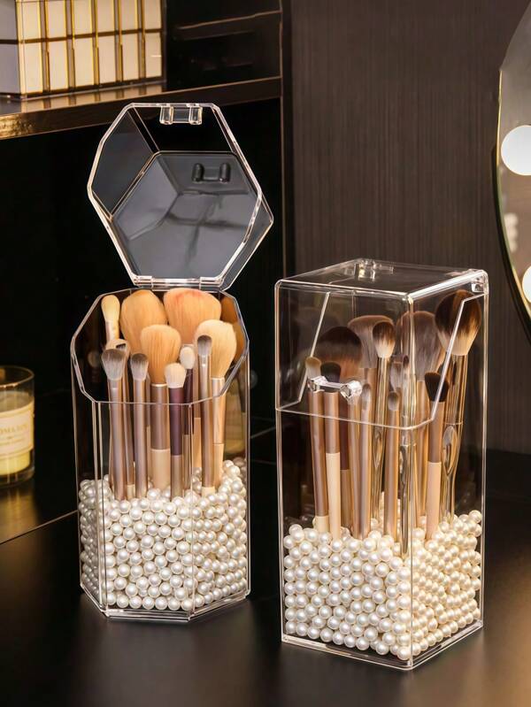 Dust-Proof Covered Makeup Brush Holder, Acrylic Transparent Makeup Brush, Pencil Holder Organizer, Multi-Functional Cosmetic Storage Rack And Cup, Desktop Makeup Brush, Lipstick, Eyebrow Pencil Storage Bucket, Vanity Storage Box, Creative Makeup Brush Storage Bucket, Lipstick, Eyebrow Pencil, Stationery And Pens, Ideal Desktop Decor Cosmetic Bathroom Vanity Dust-Proof Storage Box, Gift For Her