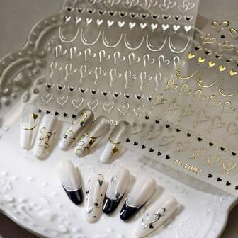 1 Sheet Silver Metal Style Nail Art Sticker Heart Self-Adhesive Decal Stripe Line Manicure Slider Decals