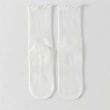 1 Pair Of Yoga Socks For Women, Mid Tube Women's Socks, Anti Slip Sports, Solid Color Rolled Edge Sports Socks, Lace Elastic Socks