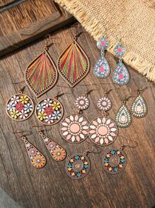TopHanqi 13 Paar Vintage Bohemien Ohrring Set, geometrische personalisierte Tropfenöl-handgefertigte Quaste-Ohrringe mit Strass-Umwicklung, geeignet für täglichen Gebrauch, Partys, Street-Style, Geschenke, ganzjährig