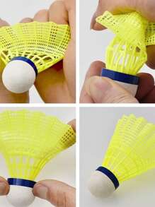 Set de 6 plumas de bádminton a prueba de viento - Elástico, resistente a la intemperie para entrenamiento deportivo al aire libre, Blanco/Amarillo