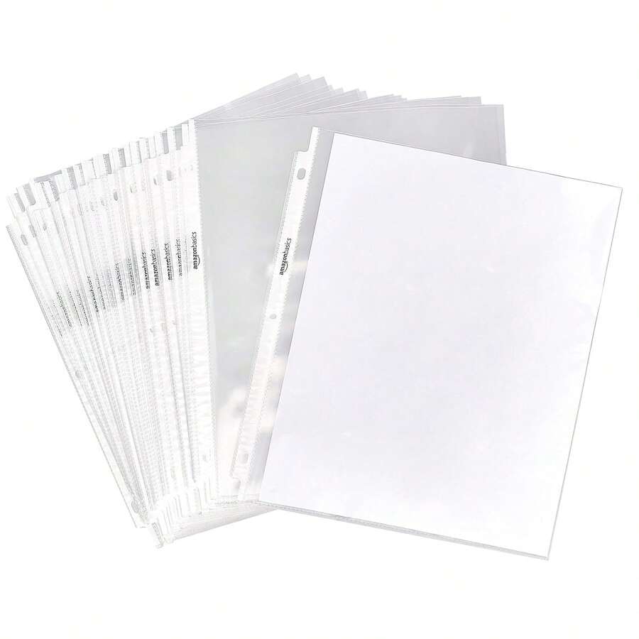 Basics - Protectores de hojas transparentes para carpeta de 3 anillos, 8.5 x 11 pulgadas (21.5 x 27.9 cm), polipropileno, paquete de 100 - Paquete de 100 - Ver 1