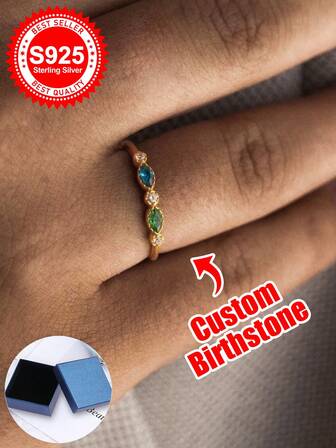Customized S925 Sterling Silver Birthstone Ring With Eye-Shaped Design (1-5 Stones) - A Thoughtful Gift For Loved Ones, Friends And Family. Suitable For Birthdays, Anniversaries, Valentine's Day, Christmas Or Any Special Occasion. These Rings Feature A Customizable Eye-Shaped Design.