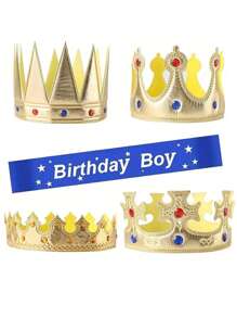 2pcs/1pc Adult Gold Crown, Rhinestone Prince Costume, Headpiece, Cake Topper, Birthday Party Crown, Gift For Mom On Valentine's Day Or Mother's Day, Holiday Party Dress Up Accessories