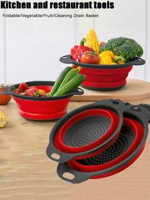 1 件可折叠滤网篮，大号/小号，方便家用工具，适用于厨房和餐厅蔬菜水果清洁，快速排水 - 彩色 - 查看 2