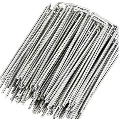 20/50pcs Galvanized Metal Garden Landscape Nails, White, For Barrier Fabric, Ground Cover, Fence Fixing, Artificial Grass Flat Ground Dial, Lawn Stake, Plant Support