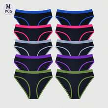 [10pcs Soft Women's Cotton Pants Underwear ] 10pcs Set Of Women's Cotton Pants,Elegant, Fashionable, Soft And Skin Friendly Underwear, Suitable For Daily Commuting, Women'S Underwear - 彩色 - 查看 12