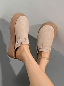 女士圆头厚底舒适一脚蹬休闲时尚穆勒鞋，柔软防水外底，春季 - 杏色 - 查看 6