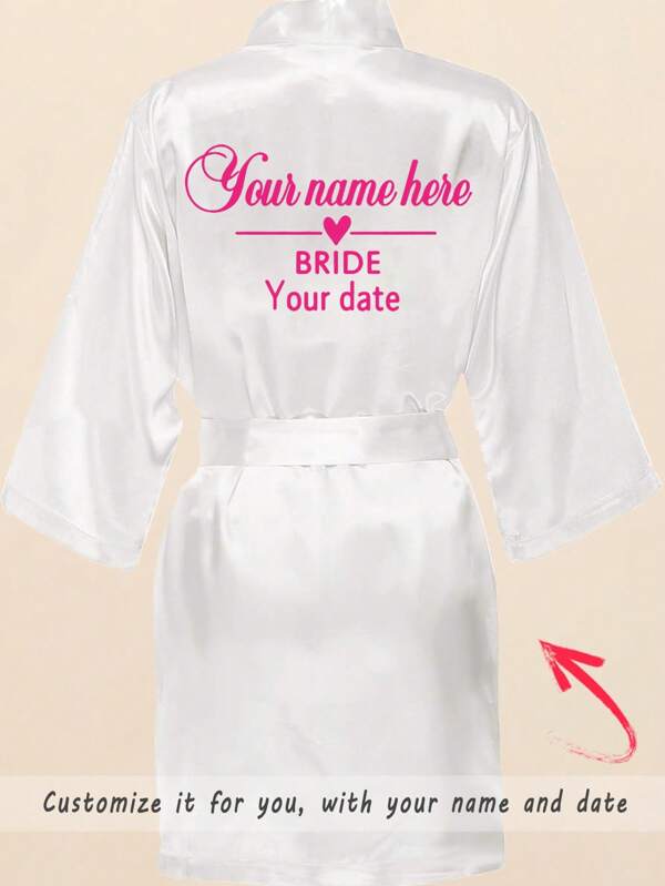 1PC Personalized Bride Robe With Custom Name And Date, Pink Printing,Relaxation Custom,Personalized,Unique,Customized Personalized Gifts For Men/Women,Lingerie,Panties,Underwear,Thongs Ideal Gifts For Her Girlfriend Living Room,Bedroom,For Anniversaries,For Birthdays,For Holiday