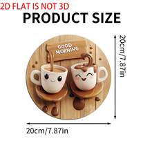 2D Flat, 1pc Round Wooden Decorative Plaque, Early Tea Theme, Suitable For Bar, Kitchen, Cafe, Home, Living Room, Office Decor, Home Decor, Holiday Gift, 8x8 Inches