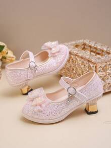 时尚漆皮高跟公主鞋，闪光女童中帮休闲鞋，适合春秋季