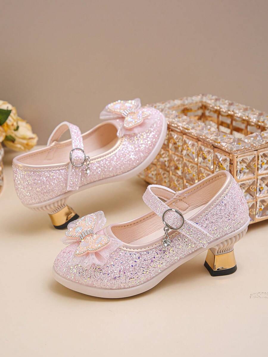 时尚漆皮高跟公主鞋，闪光女童中帮休闲鞋，适合春秋季