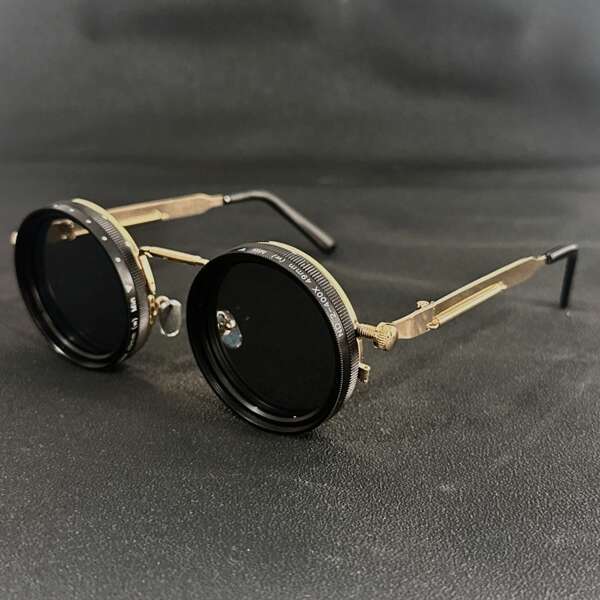 Gafas de fiesta con estilo retro de caleidoscopio giratorio de color liso, estilo steampunk con brillo ajustable, marcos de metal con lentes grises, adecuadas para disfraces y accesorios de moda, gafas de moda llamativas | Gafas steampunk | Gafas con marco de metal