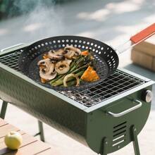 1 Stück Edelstahl Grill Korb - Runde perforierte Grillpfanne mit klappbarem Griff für Outdoor-Grill und Backen