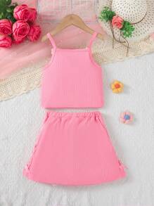 Conjunto de 2 piezas de verano para niñas, top sin tirantes y falda mini con estampado de mariposa, adecuado para niñas de 4 a 7 años, para usar en exteriores, diario y estilo casual elegante