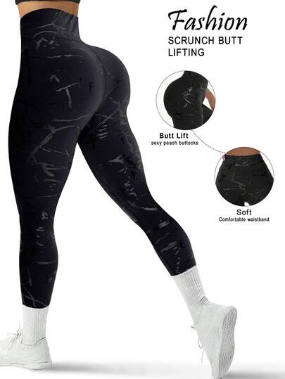 高腰收腹提臀设计，艺术箔印花，适合健身房和街头穿着，收腰提臀 | 时尚前卫的金属光泽紧身裤，可在任何场合穿着，符合人体工学的提臀缝线，金属箔工艺，高腰压缩，抗衰老，轻松从健身房过渡到街头，女士金属光泽瑜伽裤