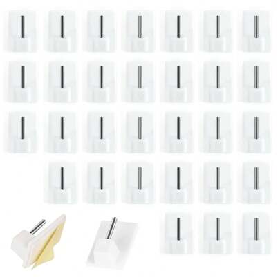 Samoprzylepne haczyki do zasłon, plastikowe uchwyty na karnisze bez wiercenia, haczyki do zasłon bez wiercenia, drążki do zasłon, kuchnia, łazienka (białe), wystrój łazienki, akcesoria łazienkowe, wystrój domu, wystrój pokoju, wystrój ścienny, organizer łazienkowy, organizacja i przechowywanie w łazience, organizer do przechowywania.