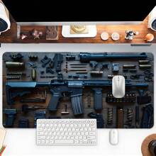 Cool Gun Pattern Gaming Mouse Pad For Desk Non-Slip Rubber Base Large MousePad Soft Desk Pad With Seamed Edges,Big Size Keyboard Pad For Home,Office Decor