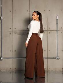 Premium Tailored High-Waisted Flared Dress Pants, Elegant Fashion - Màu nâu Sô-cô-la - Xem 3