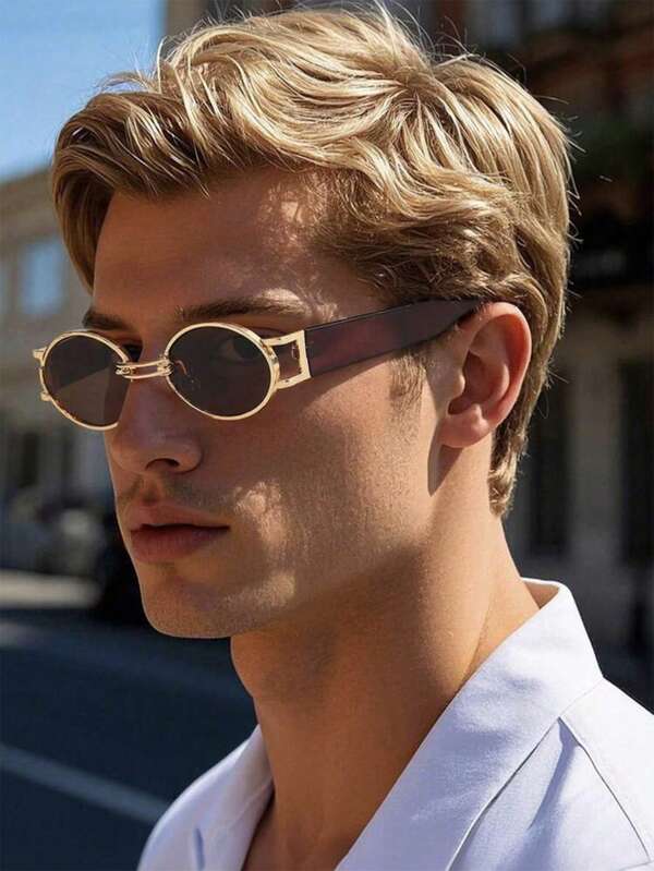 زوج نظارات معدنية بيضاوية ريترو أنيقة متطورة عصرية مناسبة للاستخدام اليومي والجامعي وارتداء الشارع