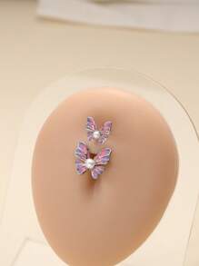 1pc Surgical Steel Butterfly Navel Piercing Jewelry, Belly Button Ring,Suitable For Women, Girls, Holiday Party Gift