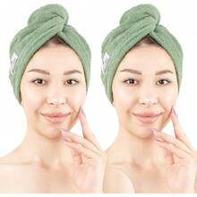 Soft Linen 100% Cotton Hair Towels For Women, Head Towel Cap, Cotton Hair Turban Towel Wrap For Long Curly Anti Frizz Hair, Soft And Absorbent Cotton Hair Towels 2 Pack, Sage Green - White - View 8