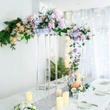 Jarrón alto transparente de acrílico para centro de mesa de boda, soporte floral transparente con diseño geométrico, exhibidor elegante adecuado para decoración de cumpleaños, boda y primavera