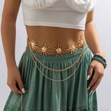 1 pièce Chaîne de taille style punk hip hop tout assorti, chaîne de métal soleil vintage femme pour robe. Ceinture de taille haute vintage à chaîne pour femmes, adapté pour l'été et l'école