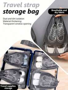 20/10/5/1pc Shoes Storage Bag,Travel Shoe Bags, Closet Organizer, Non-Woven Travel Portable Bag, Waterproof Pocket, Clothing Classified Hanging Bag Large Transparent Travel Drawstring Shoe Bags, Waterproof And Dustproof, Portable Travel Organizer Drawstring Shoes Pouch Shoes Cover Dust-Proof For Men For Women Packing Cubes Travel Essential Cruise Essentials Vacation Essentials - Grey - View 6