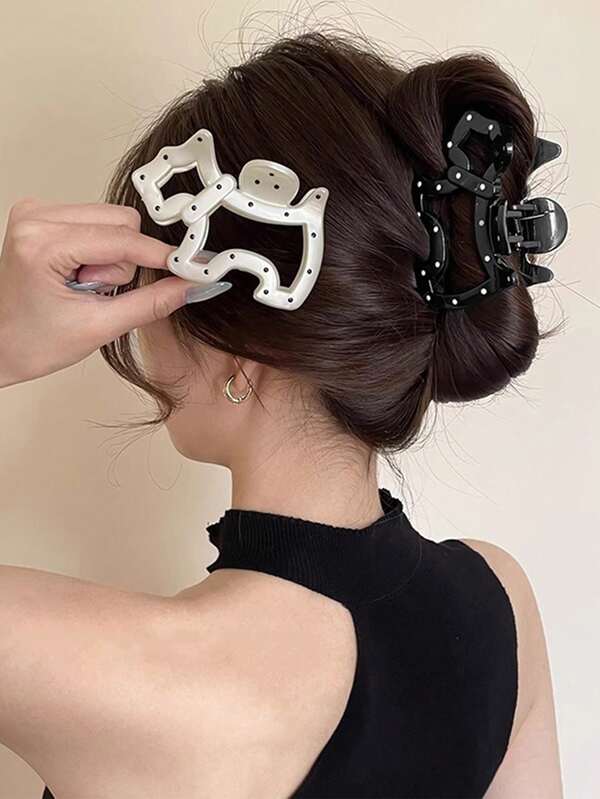 1pc/2pcs Polka Dot Puppy Claw Clip For Women, Minimalist Stylish Hair Claw Clip For Updo, Cute Hair Accessories